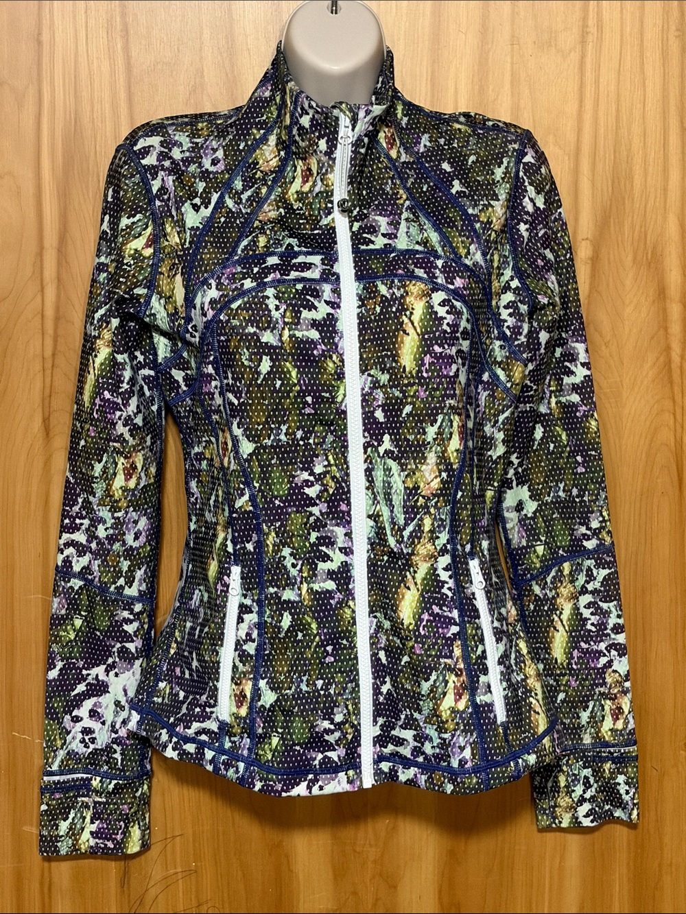 lululemon athletica Multi-Color Abstract Zip Jacket with White Trim